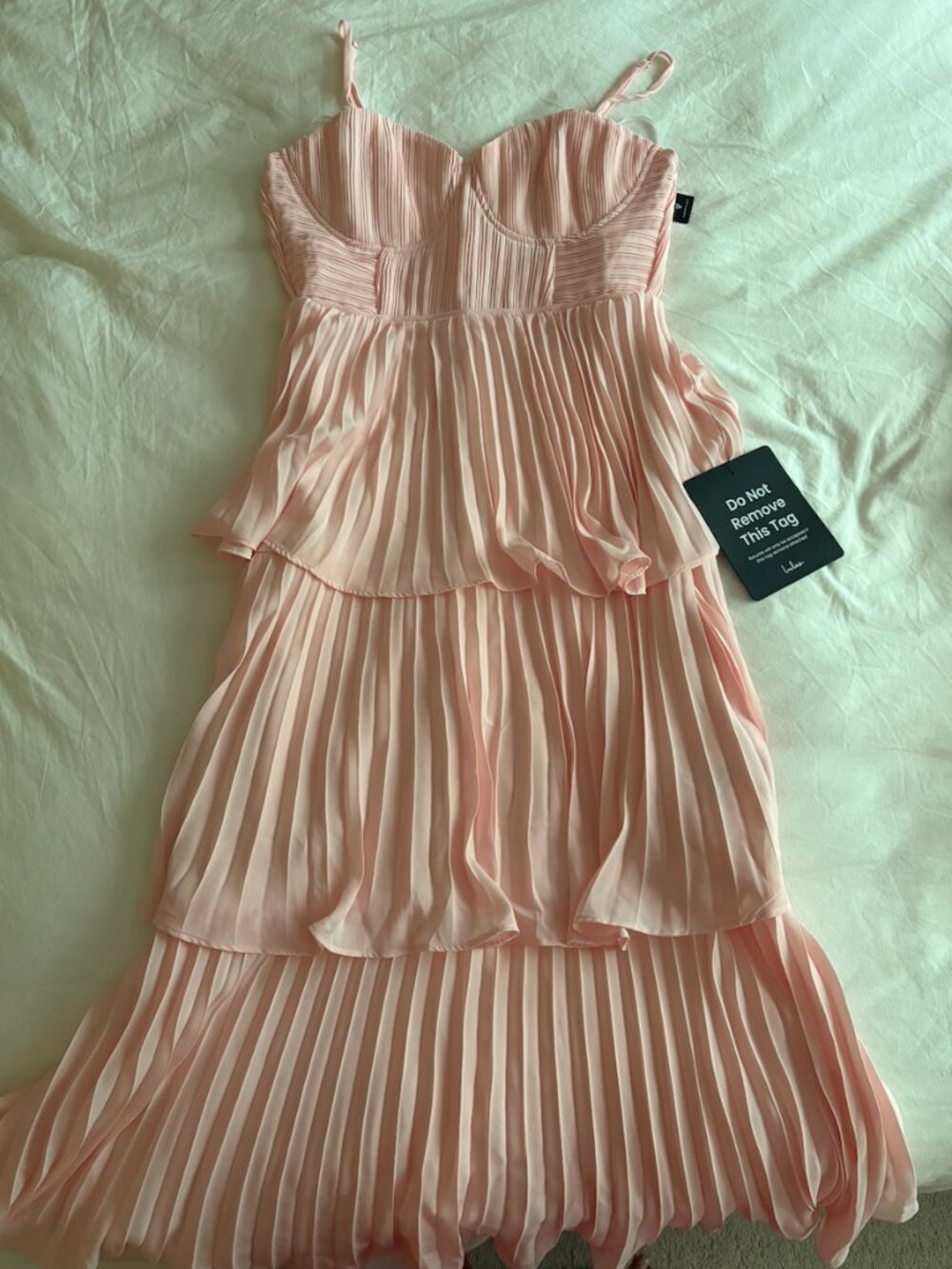 Cascading Crush Blush Pink Tiered Bustier Midi Dress